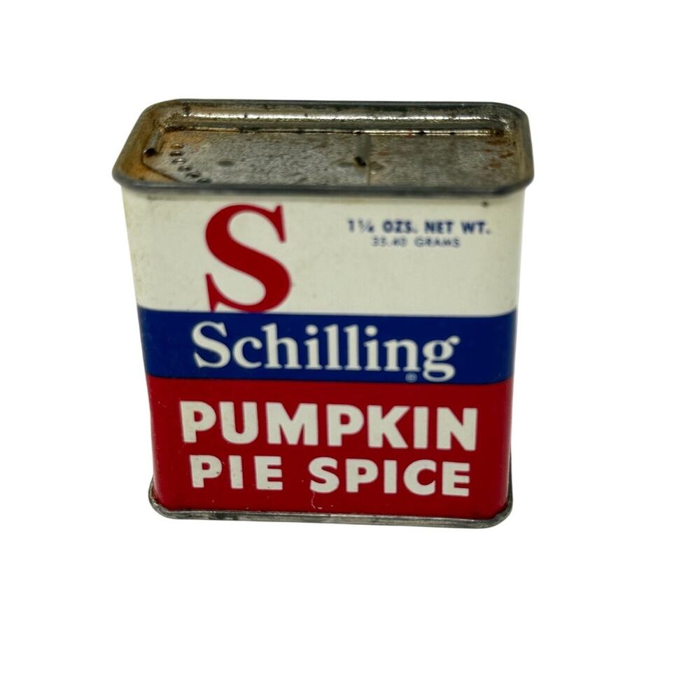 Vintage Schilling Pumpkin Pie Spice Tin 1960–70s Advertising Kitchen Collectible